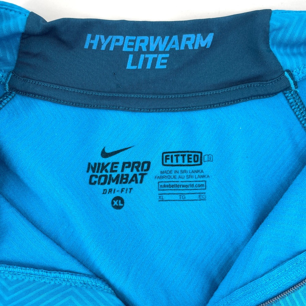 Nike Pro‎ Combat Hyperwarm Lite Mens XL Blue 1/4 Zip Pullover Training Top - Picture 2 of 10